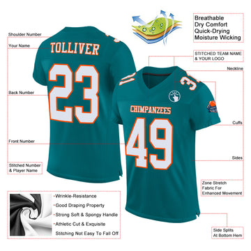 Custom Teal White-Orange Mesh Authentic Football Jersey