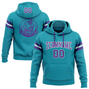 Custom Stitched Teal Purple-White Football Pullover Sweatshirt Hoodie