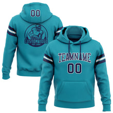 Load image into Gallery viewer, Custom Stitched Teal Navy-White Football Pullover Sweatshirt Hoodie
