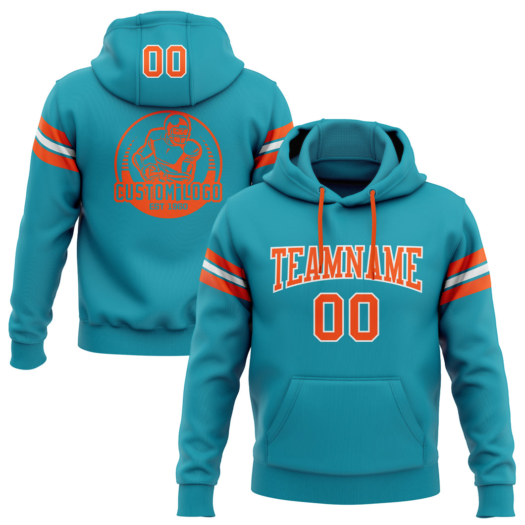 Custom Stitched Teal Orange-White Football Pullover Sweatshirt Hoodie