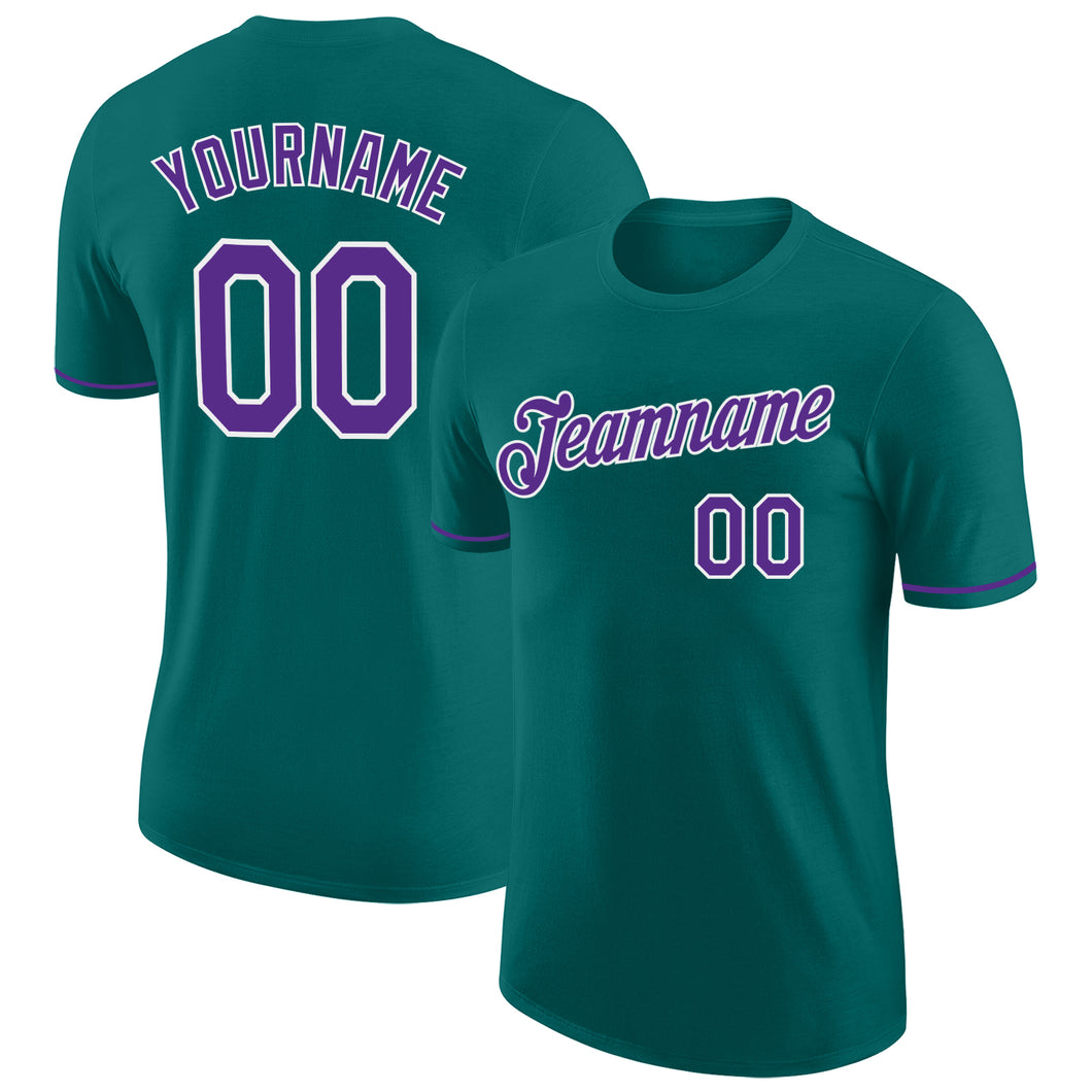 Custom Teal Purple-White Performance T-Shirt