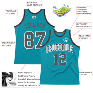 Custom Teal Steel Gray-Black Authentic Throwback Basketball Jersey