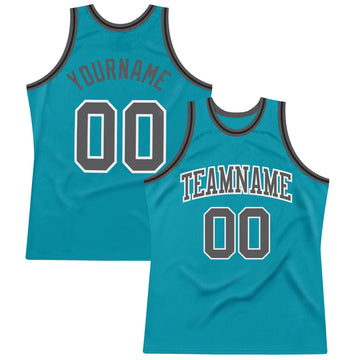 Custom Teal Steel Gray-Black Authentic Throwback Basketball Jersey