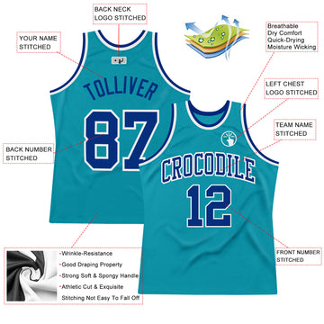 Custom Teal Royal-White Authentic Throwback Basketball Jersey