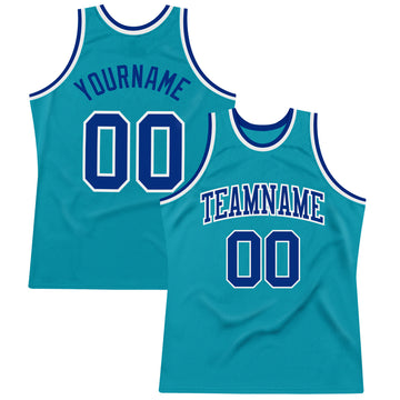 Custom Teal Royal-White Authentic Throwback Basketball Jersey