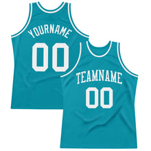 Загрузить изображение в средство просмотра галереи, Custom Teal White Authentic Throwback Basketball Jersey
