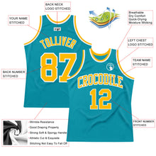 Загрузить изображение в средство просмотра галереи, Custom Teal Gold-White Authentic Throwback Basketball Jersey
