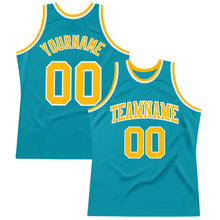 Загрузить изображение в средство просмотра галереи, Custom Teal Gold-White Authentic Throwback Basketball Jersey
