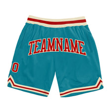 Laden Sie das Bild in den Galerie-Viewer, Custom Teal Red-Cream Authentic Throwback Basketball Shorts
