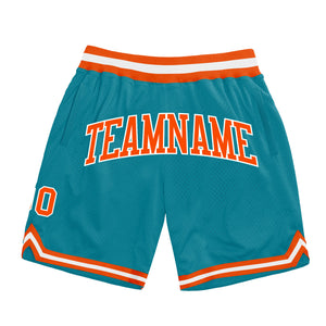 Custom Teal Orange-White Authentic Throwback Basketball Shorts