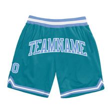 Load image into Gallery viewer, Custom Teal Light Blue-White Authentic Throwback Basketball Shorts
