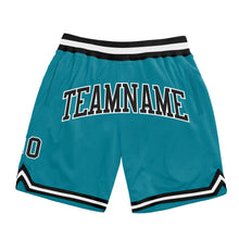 Load image into Gallery viewer, Custom Teal Black-White Authentic Throwback Basketball Shorts
