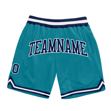 Laden Sie das Bild in den Galerie-Viewer, Custom Teal Navy-White Authentic Throwback Basketball Shorts
