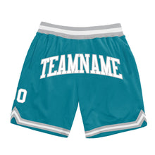 Laden Sie das Bild in den Galerie-Viewer, Custom Teal White-Gray Authentic Throwback Basketball Shorts

