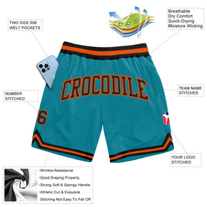 Custom Teal Black-Orange Authentic Throwback Basketball Shorts