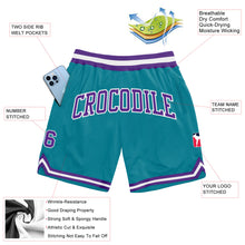 Laden Sie das Bild in den Galerie-Viewer, Custom Teal Purple-White Authentic Throwback Basketball Shorts
