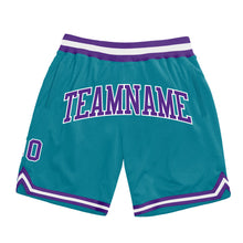 Laden Sie das Bild in den Galerie-Viewer, Custom Teal Purple-White Authentic Throwback Basketball Shorts
