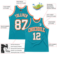 Загрузить изображение в средство просмотра галереи, Custom Teal White-Orange Authentic Throwback Basketball Jersey

