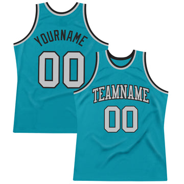 Custom Teal Gray-Black Authentic Throwback Basketball Jersey