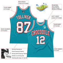 Load image into Gallery viewer, Custom Teal White-Red Authentic Throwback Basketball Jersey
