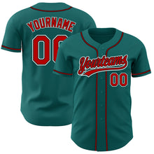 Load image into Gallery viewer, Custom Teal Red-Black Authentic Baseball Jersey
