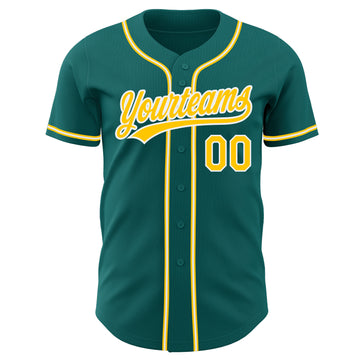 Custom Teal Gold-White Authentic Baseball Jersey