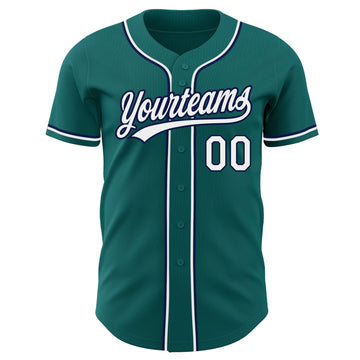 Custom Teal White-Navy Authentic Baseball Jersey