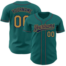 Load image into Gallery viewer, Custom Teal Old Gold-Navy Authentic Baseball Jersey
