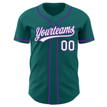 Load image into Gallery viewer, Custom Teal White-Purple Authentic Baseball Jersey
