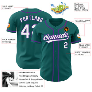 Custom Teal White-Purple Authentic Baseball Jersey