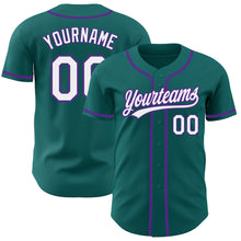 Load image into Gallery viewer, Custom Teal White-Purple Authentic Baseball Jersey
