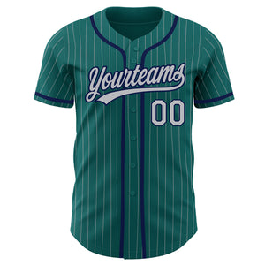 Custom Teal Gray Pinstripe Gray-Navy Authentic Baseball Jersey