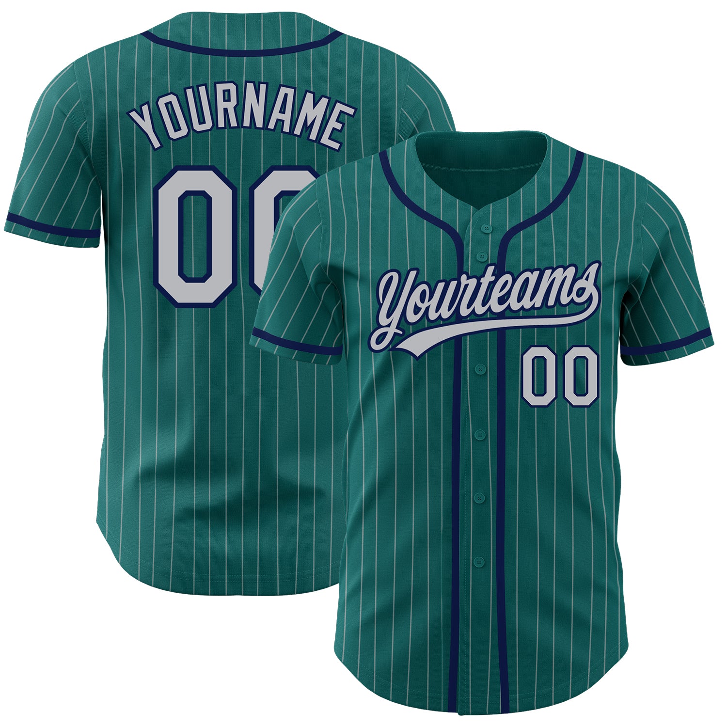 Cheap Custom Teal Gray Pinstripe Gray-Navy Authentic Baseball