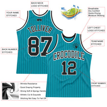 Load image into Gallery viewer, Custom Teal Black Pinstripe Black-White Authentic Basketball Jersey
