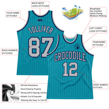 Load image into Gallery viewer, Custom Teal Navy Pinstripe Gray Authentic Basketball Jersey
