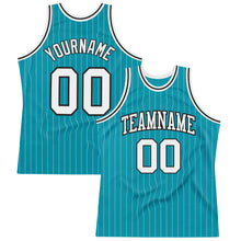 Load image into Gallery viewer, Custom Teal White Pinstripe White-Black Authentic Basketball Jersey
