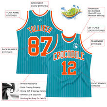 Laden Sie das Bild in den Galerie-Viewer, Custom Teal White Pinstripe Orange Authentic Basketball Jersey
