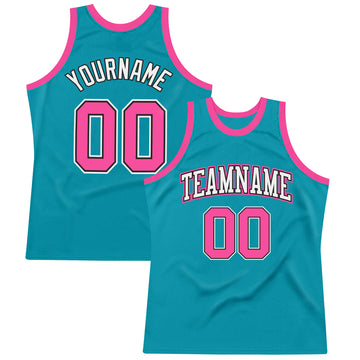 Custom Teal Pink-Black Authentic Throwback Basketball Jersey