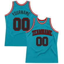 Load image into Gallery viewer, Custom Teal Black-Red Authentic Throwback Basketball Jersey
