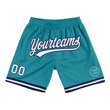 Load image into Gallery viewer, Custom Teal White-Navy Authentic Throwback Basketball Shorts
