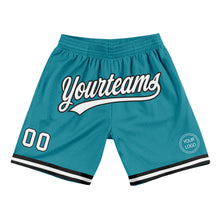 Laden Sie das Bild in den Galerie-Viewer, Custom Teal White-Black Authentic Throwback Basketball Shorts
