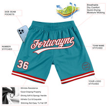 Laden Sie das Bild in den Galerie-Viewer, Custom Teal White-Red Authentic Throwback Basketball Shorts
