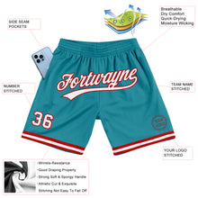 Load image into Gallery viewer, Custom Teal White-Red Authentic Throwback Basketball Shorts
