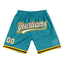 Load image into Gallery viewer, Custom Teal White Black-Gold Authentic Throwback Basketball Shorts
