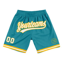 Load image into Gallery viewer, Custom Teal White-Gold Authentic Throwback Basketball Shorts
