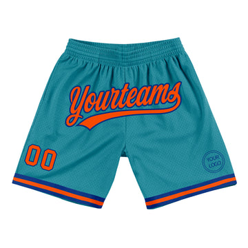 Custom Teal Orange-Royal Authentic Throwback Basketball Shorts