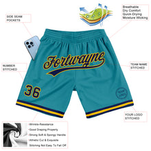 Laden Sie das Bild in den Galerie-Viewer, Custom Teal Navy-Gold Authentic Throwback Basketball Shorts
