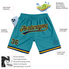 Load image into Gallery viewer, Custom Teal Navy-Gold Authentic Throwback Basketball Shorts
