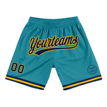 Load image into Gallery viewer, Custom Teal Navy-Gold Authentic Throwback Basketball Shorts
