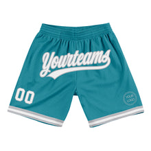 Laden Sie das Bild in den Galerie-Viewer, Custom Teal White-Gray Authentic Throwback Basketball Shorts
